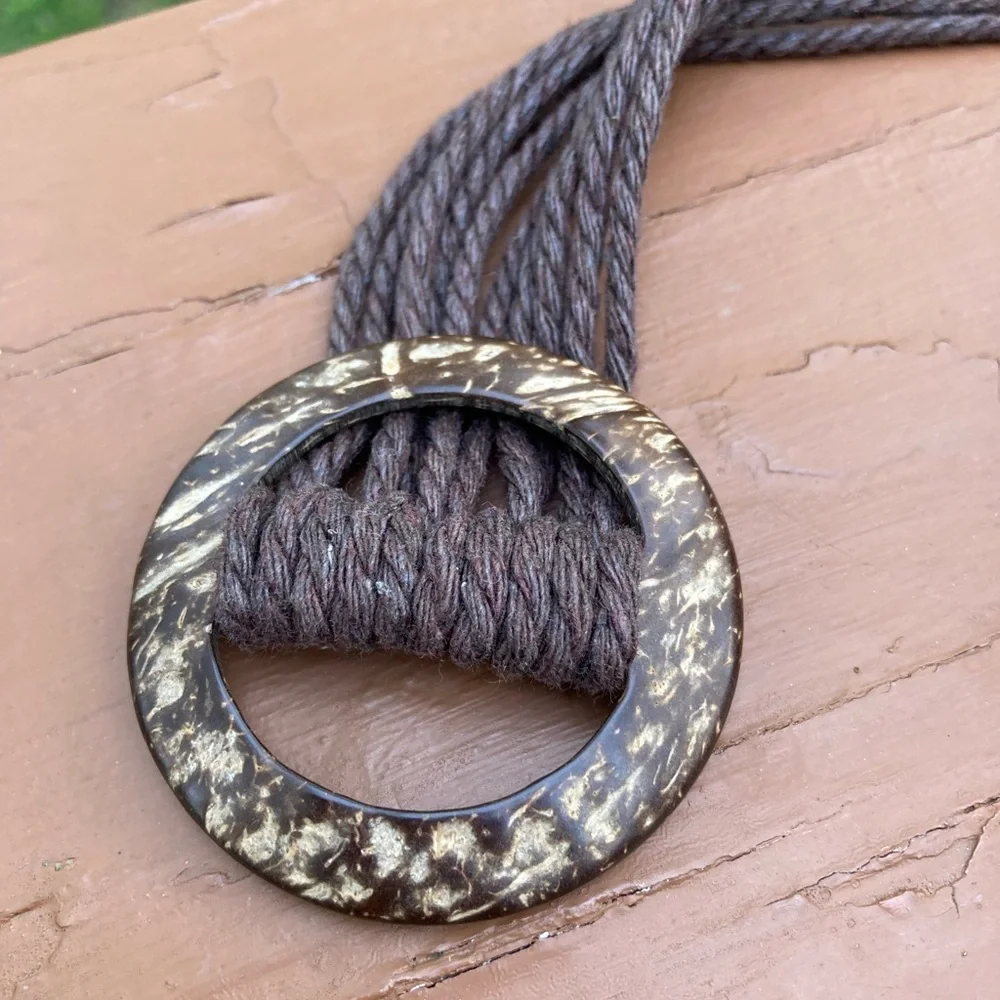 Brown beaded macrame belt